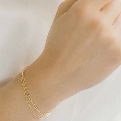 HOJ Sterling Silver Gold Vermeil Paperclip Chain Bracelet 3mm 6.5"+1" (PPC80-G-6.5+1)