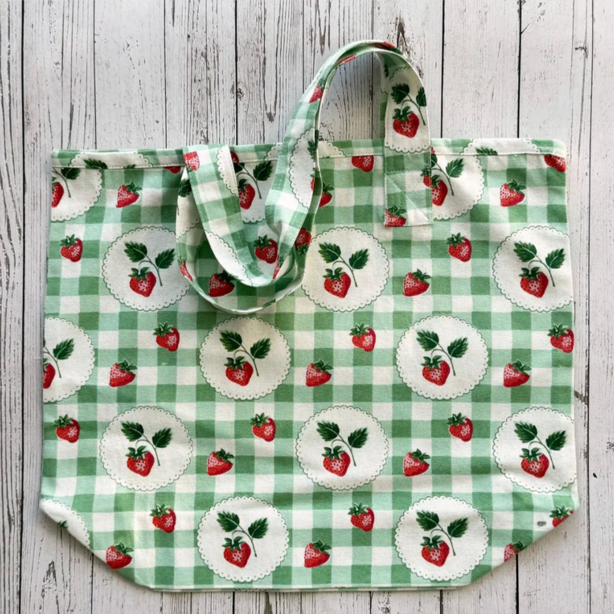 Mahogany Strawberry Gingham Tote Bag