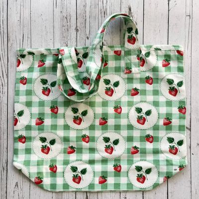 Mahogany Strawberry Gingham Tote Bag
