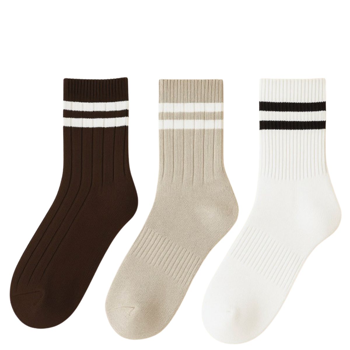 Pika &amp; Bear "Bettega" Crew Socks w/ Stripe Detail (3 Pack), Color: Court Blk/Wht