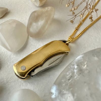 Pika &amp; Bear Pocket Knife Charm Necklace