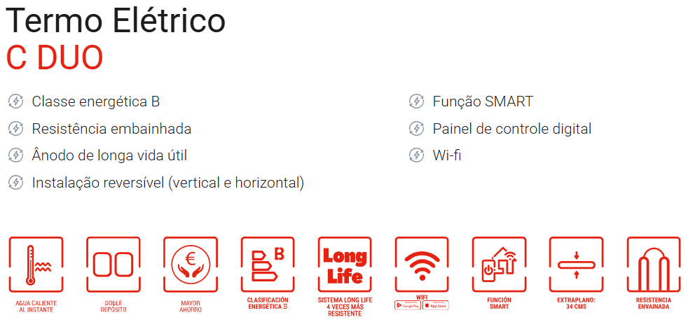 Termo Elétrico C Duo eco DW - Reversíveis Smart Wifi