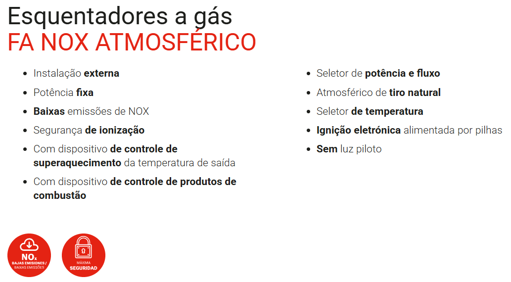 Esquentador a Gás FA NOX Atmosférico