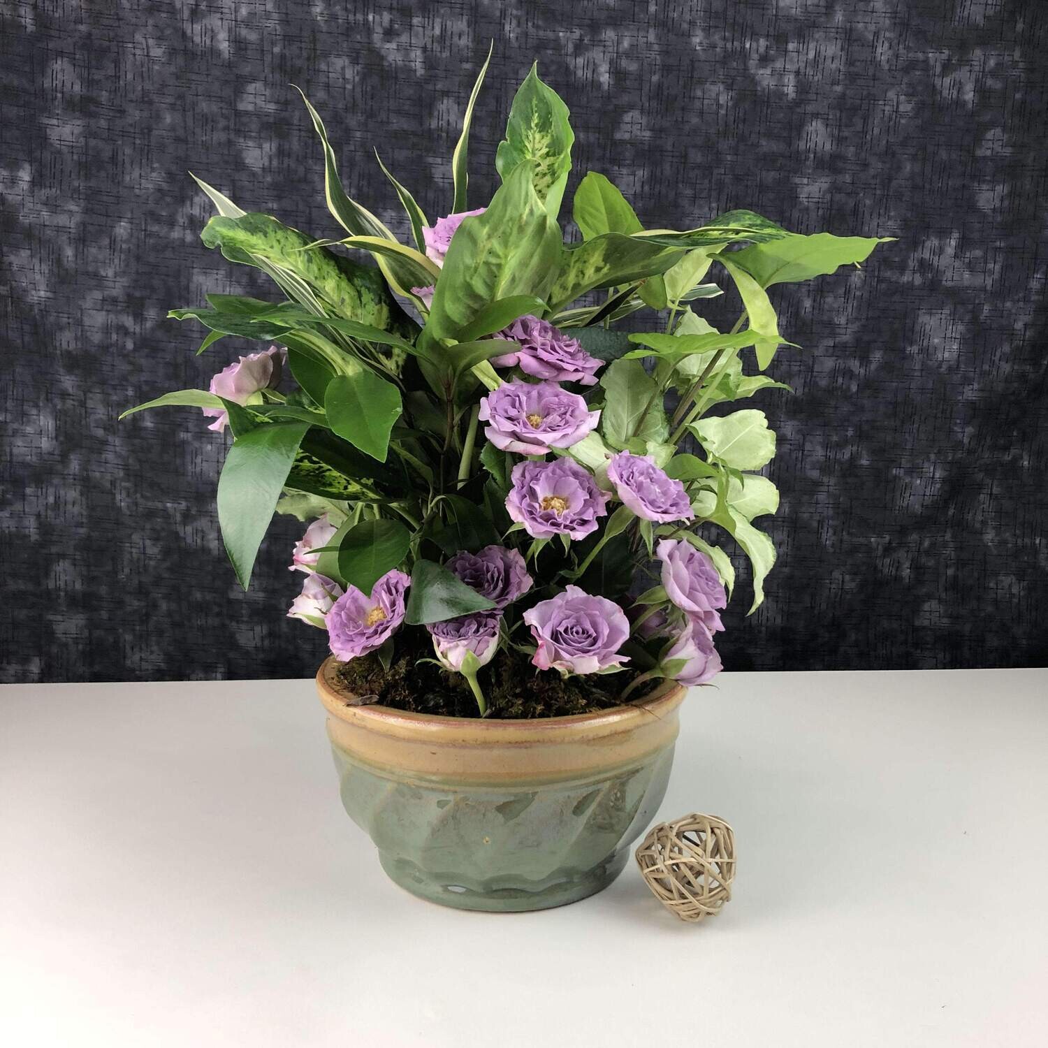 Ceramic Dish Garden With Cut Flowers