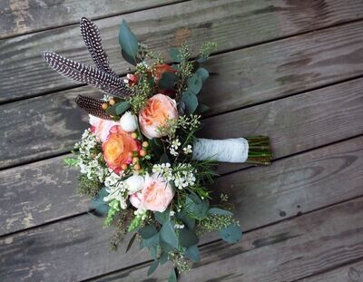 Peach Garden Roses Bridal Hand Tied Bouquet