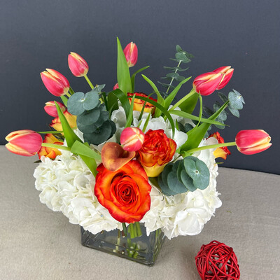 Orange Cube Floral Arrangement
