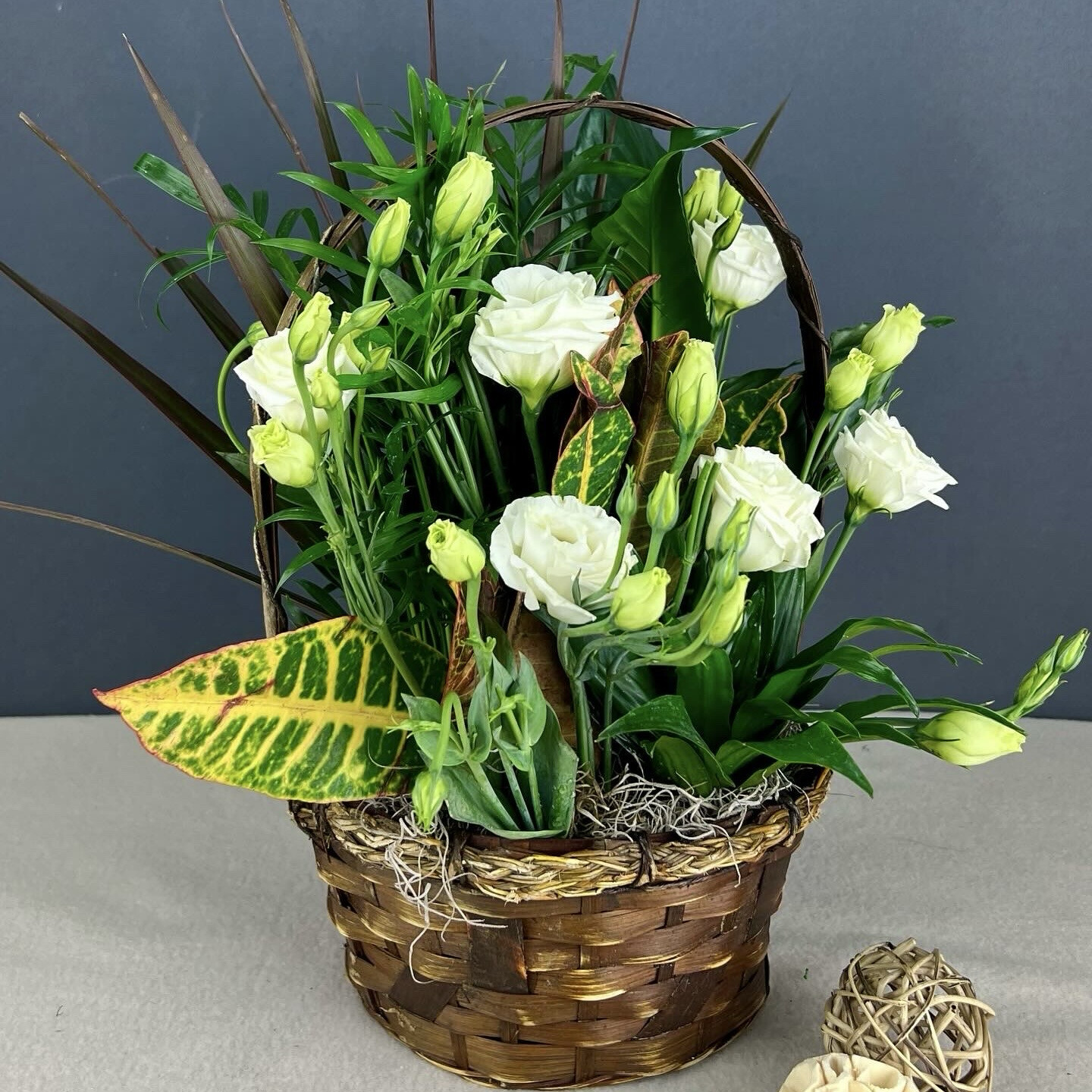 Basket Dish Garden With Cut Flowers