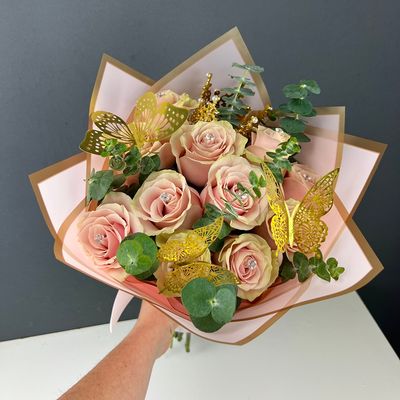 Eucalyptus Rose Charm Wrapped Bouquet