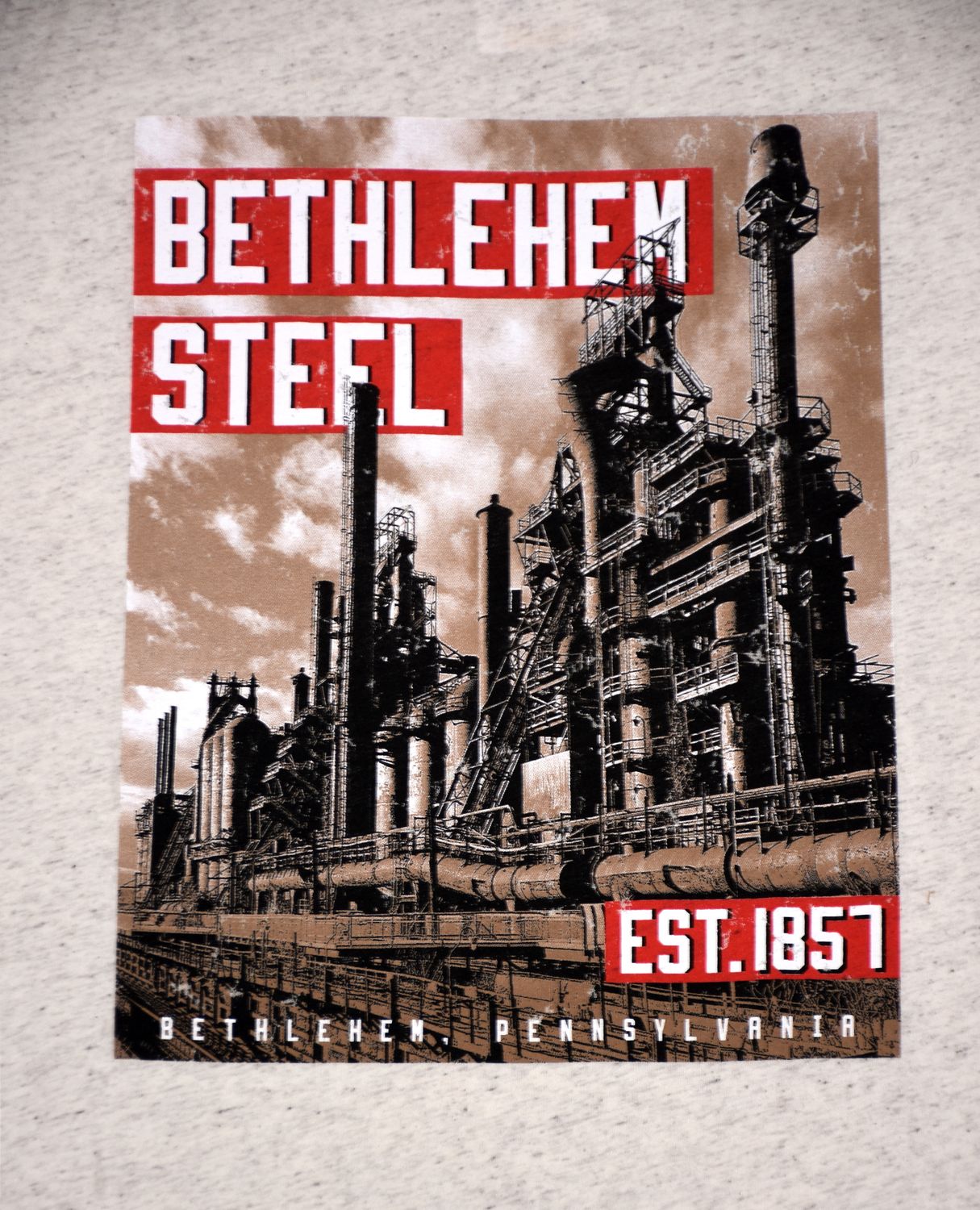 Bethlehem Steel Stacks TShirt Cream, Size: Small