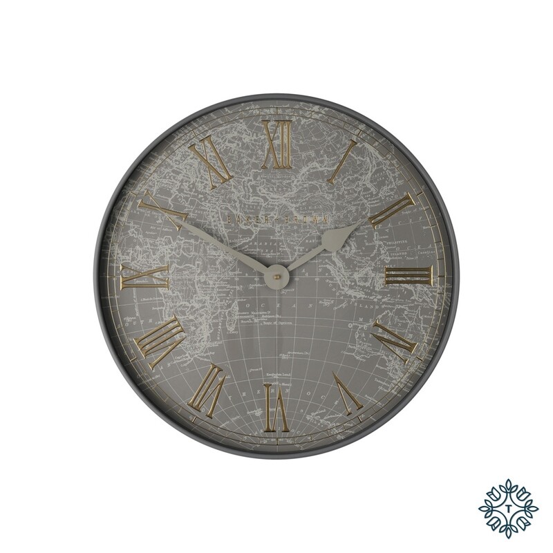Baker &amp; Brown Atlas Clock Grey 50cm