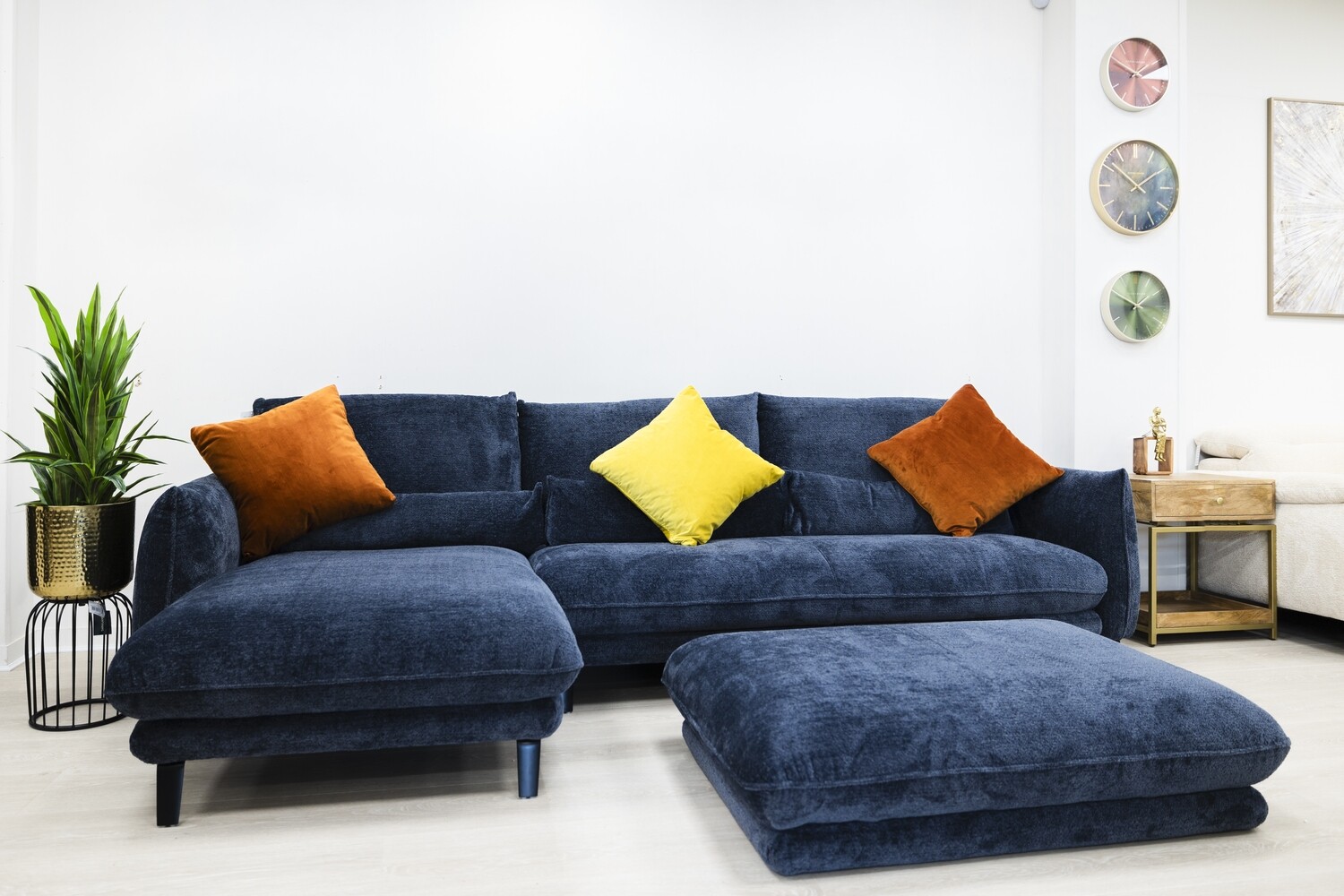 4 Seater Chaise Longue Sumo Sofa in Navy, 310cms