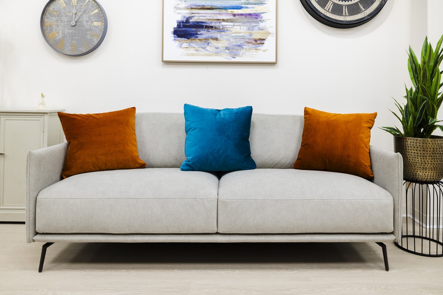 3 Seater Cinderella Sofa in Beige, Pale Blue, 200 cms