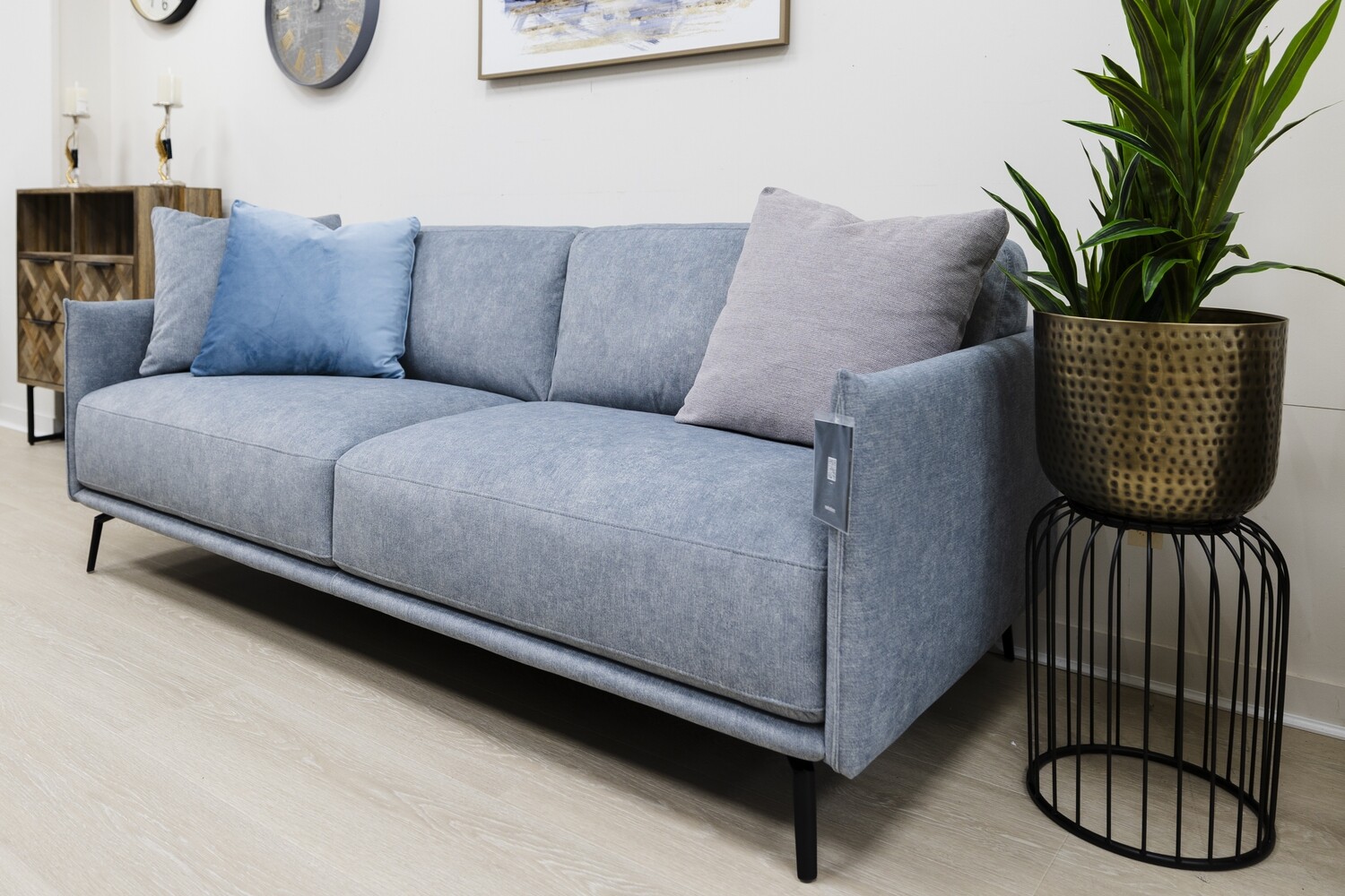 3 Seater Cinderella Sofa In Plush Blue, 200 cms
