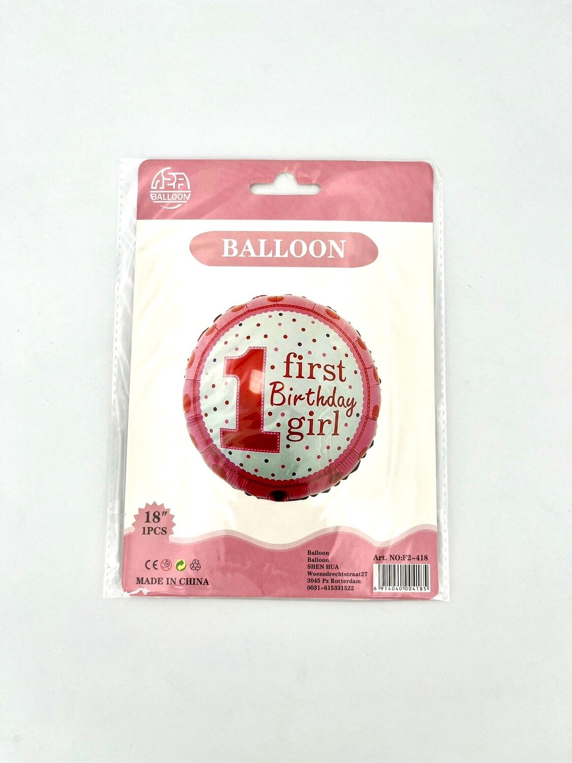 Meisje 1st Birthday Folieballon 45cm