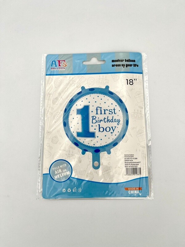 1 st Birthday Boy Folieballon Blauw 45cm 1 st Birthday Boy Folieballon Blauw 45cm