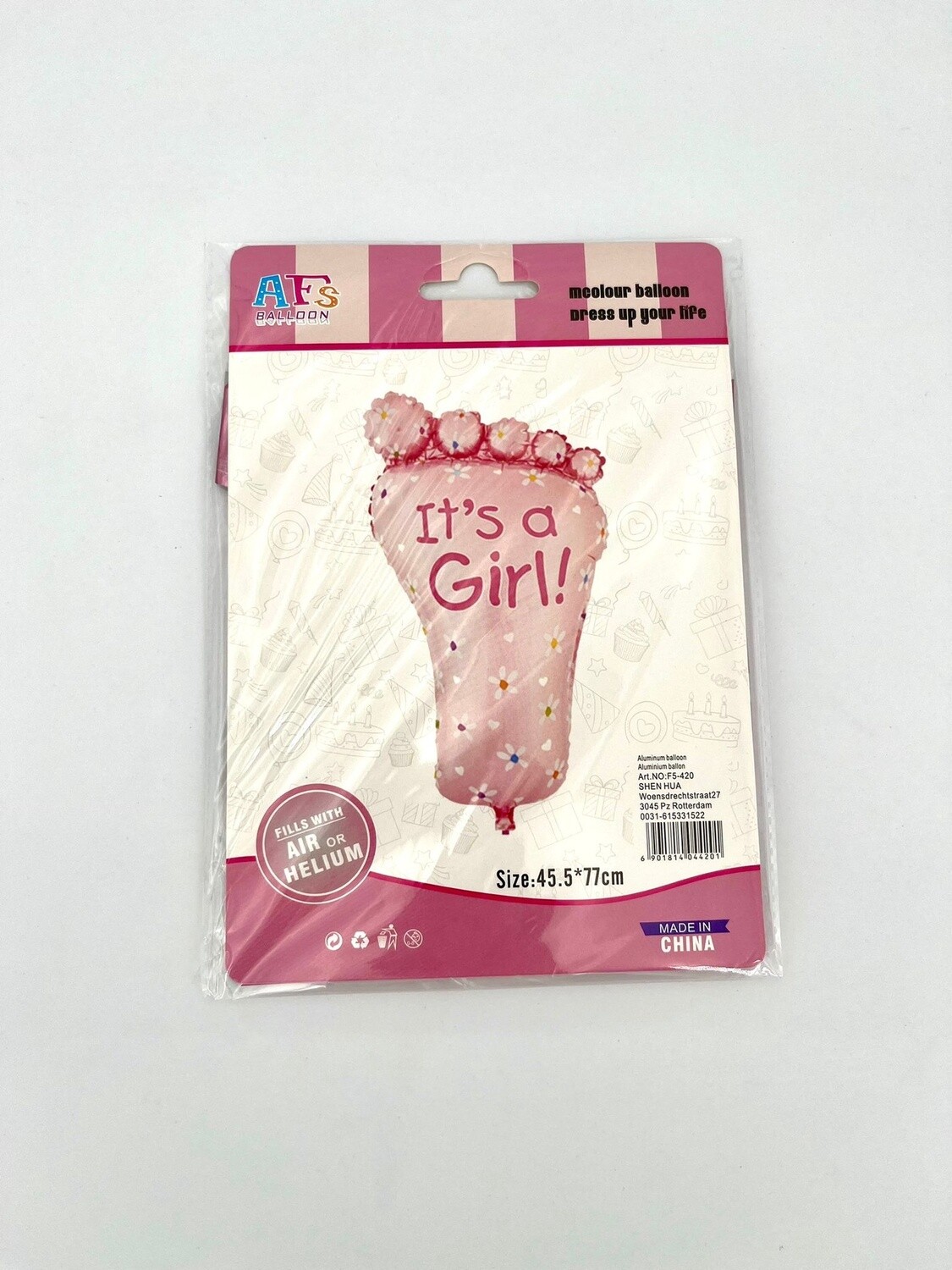 Geboorteballon Voet Roze of Blauw 77cm