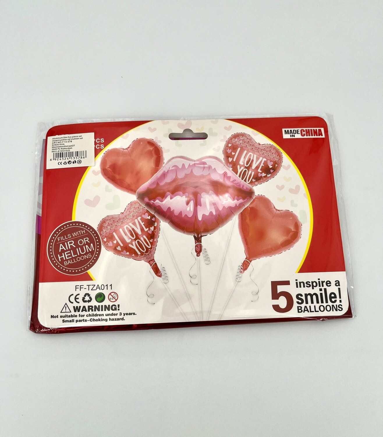 Valentijn Folieballonnen 5 set Lippen en hartjes