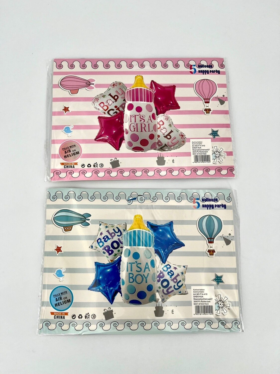 5 Birth-Ballonnen set Roze of Blauw