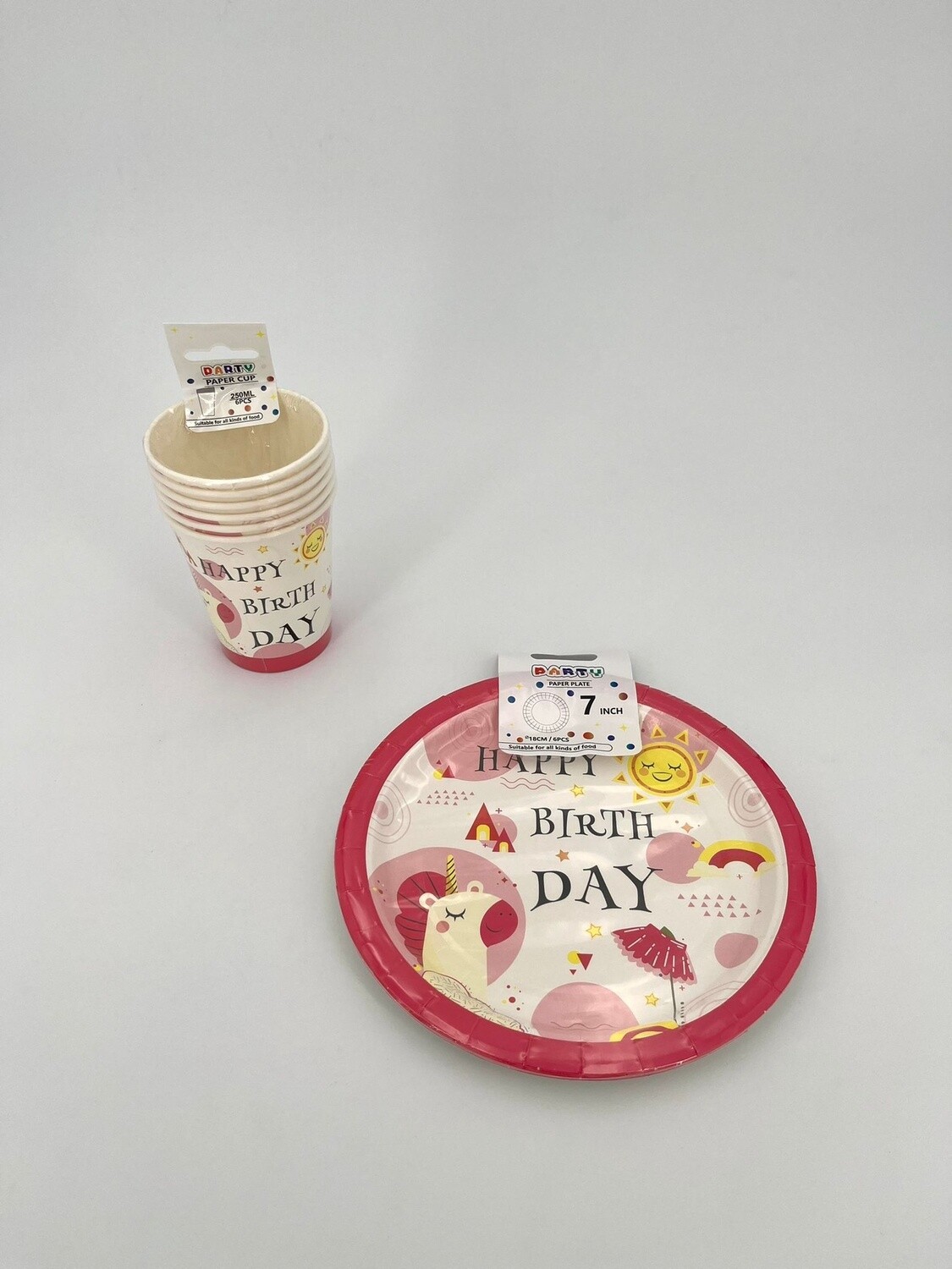Kinderfeest borden en bekers Roze