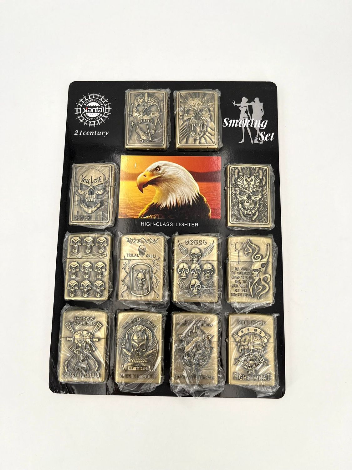 Aanstekers metaal  set 12 stuks SKulls