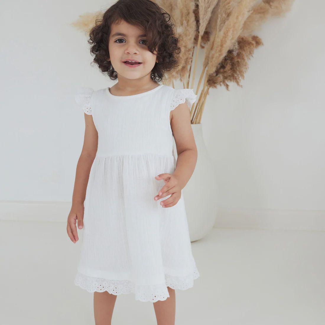 White Muslin Flutter Dress