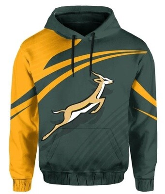 SA Rugby Supporters Hoodie - Green and Gold with Springbok