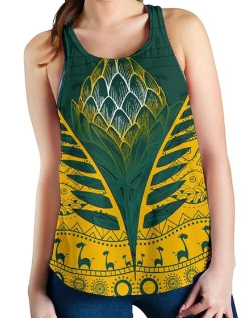 SA Rugby Womens Tank Top - Green Protea