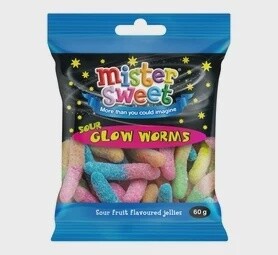 Mister Sweets Mini Sour Glow Worms 60g