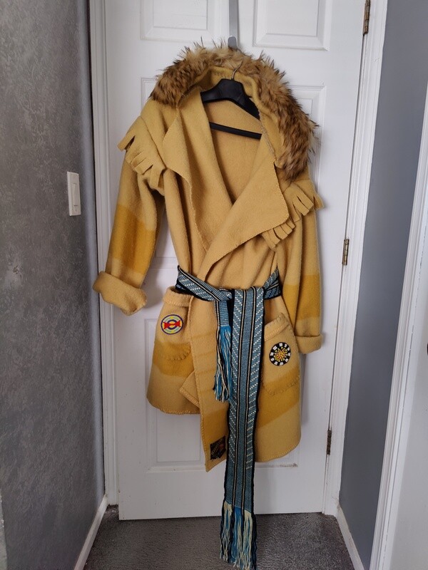 Yellow Wool Capote w/removeable Faux Fur Hood Trim