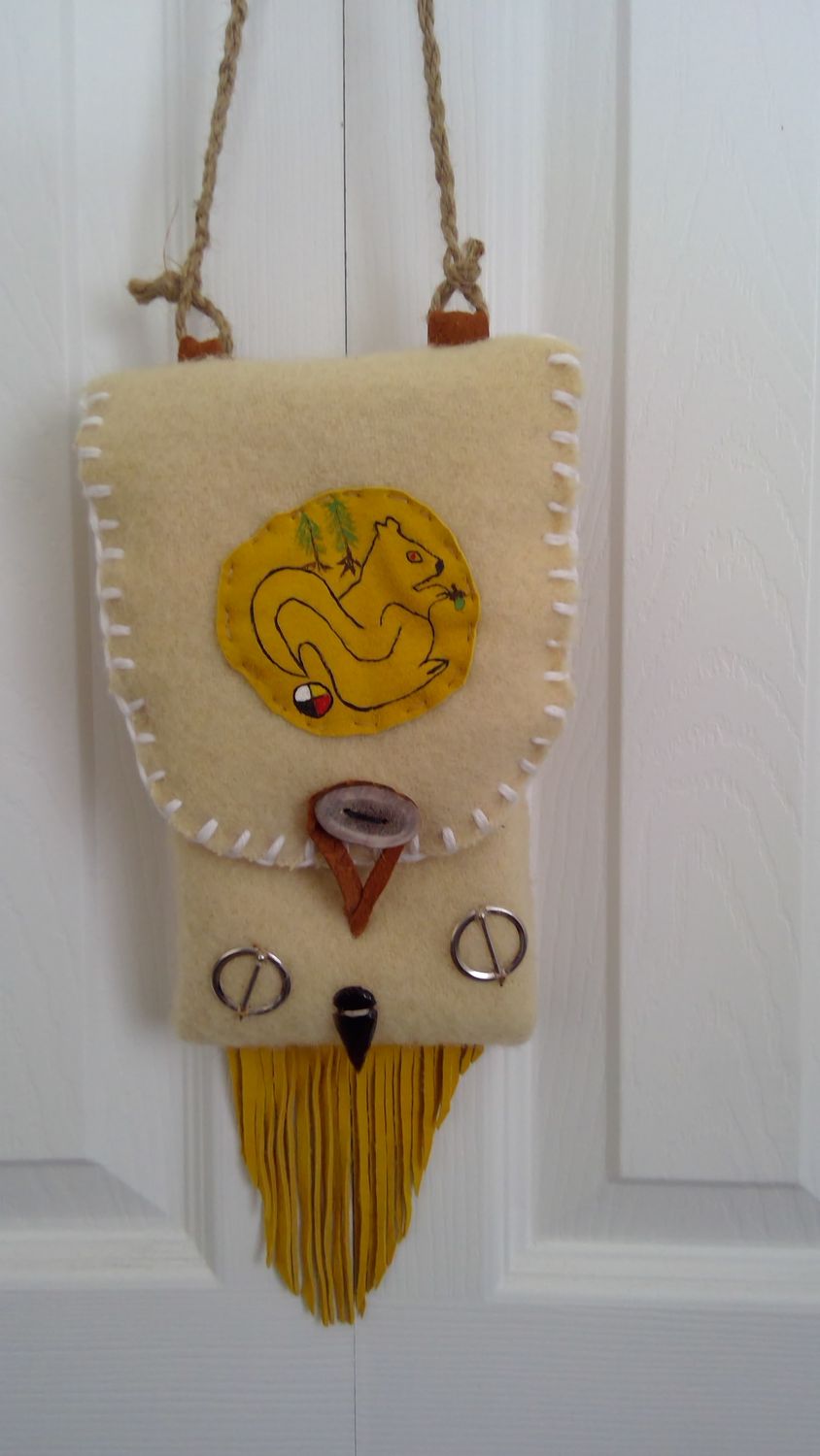 Wool Squirrel Survival Bag w/Bone Button Closure
