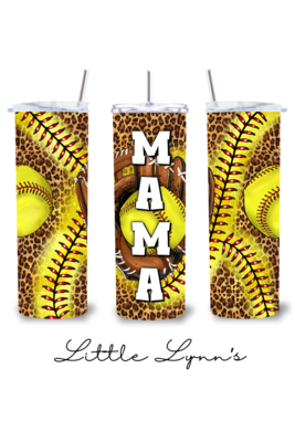 Softball with Leopard Print Mama 20oz Tumbler