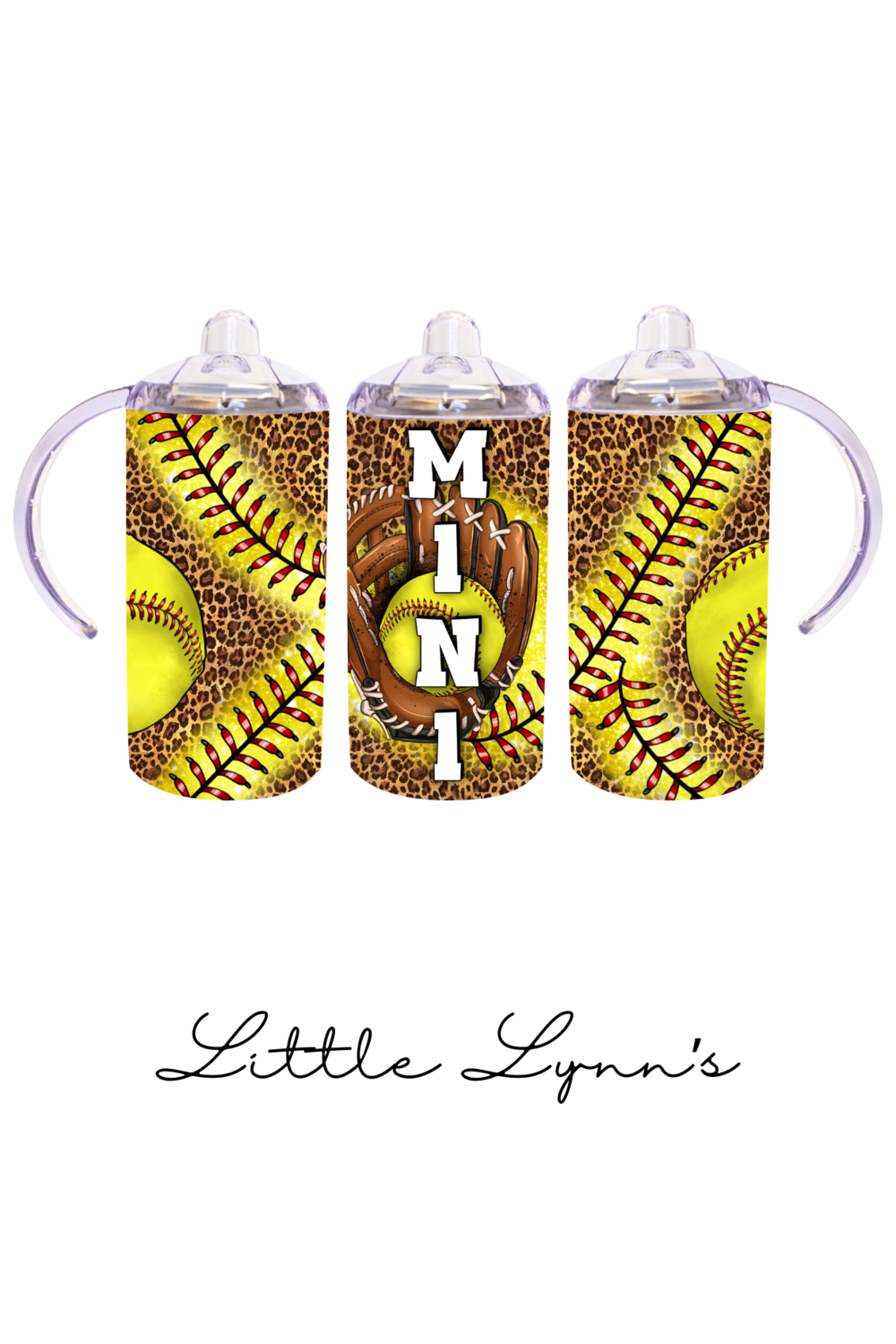 Softball with Leopard Print Mini 12oz Tumbler
