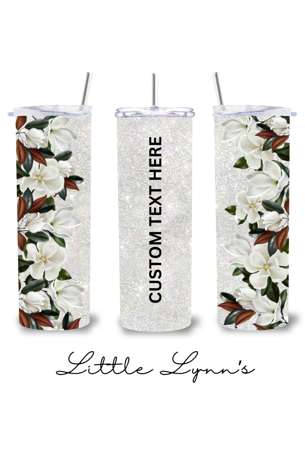 Personalized White Floral 20oz Tumbler