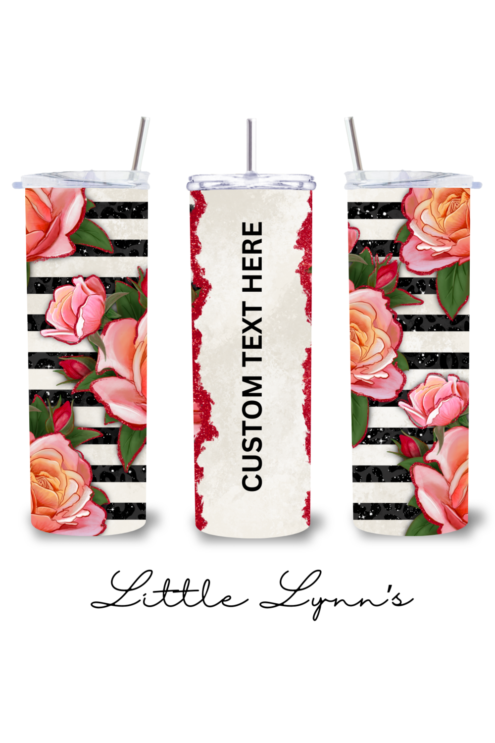 Personalized Pink Roses 20oz Tumbler