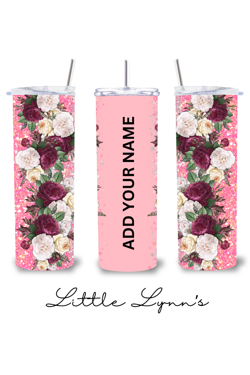 Personalized Pink &amp; Burgundy Floral 20oz Tumbler