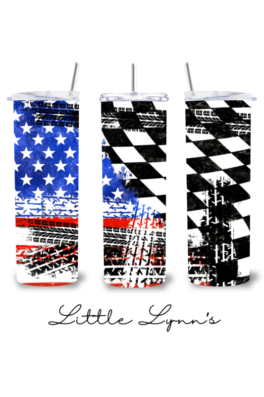 American Flag &amp; Checkered Flag 20oz Tumbler