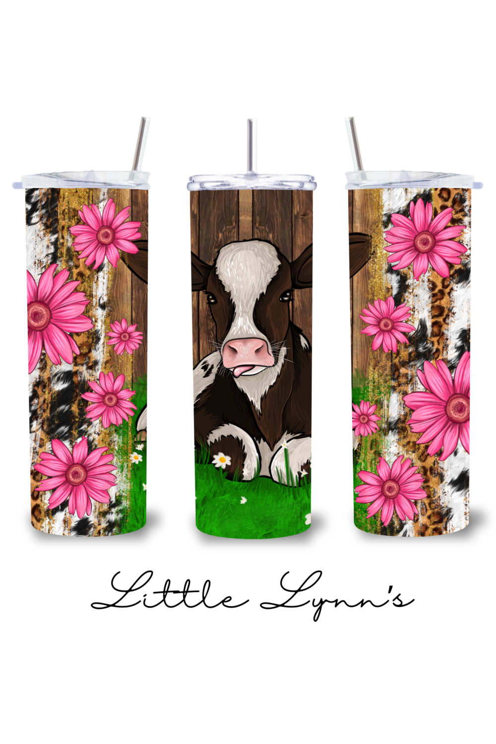 Pink Daisies &amp; Cow 20oz Tumbler