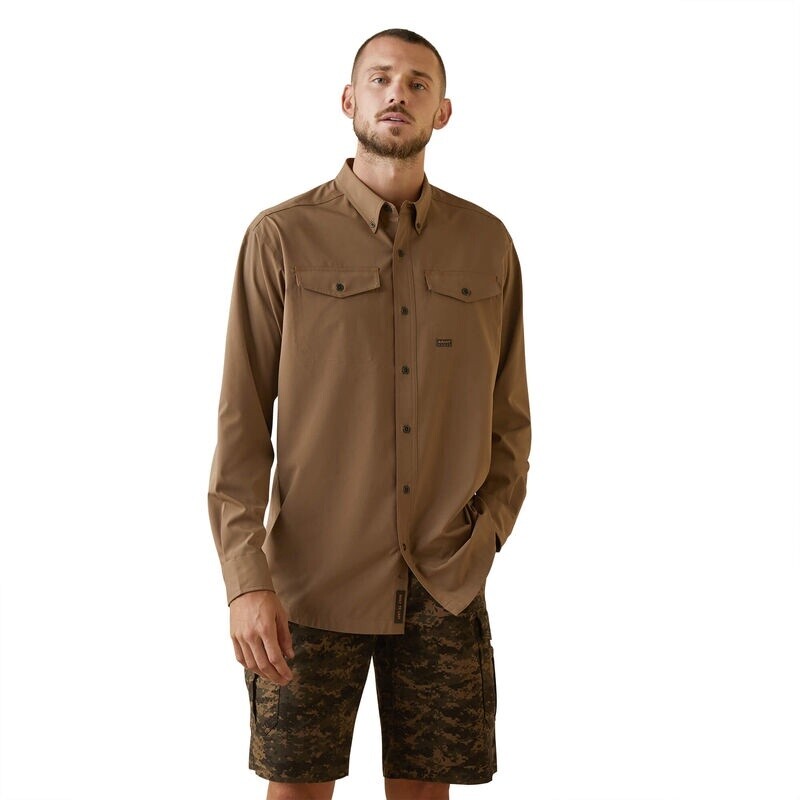 REBAR MADE TOUGH VENTTEK DURASTRETCH WORK SHIRT | ARIAT 10043836, Color: KHAKI, Size: 3XL