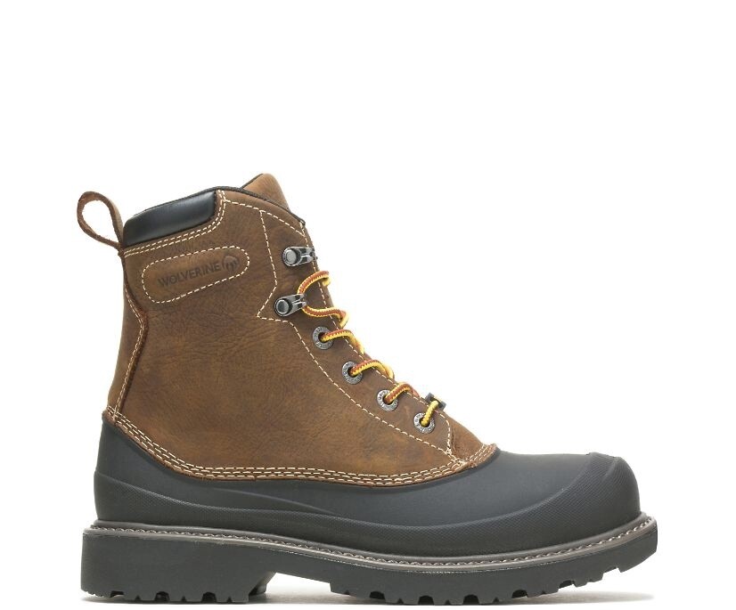 WOLVERINE MEN'S  6" FLOORHAND SWAMP WATERPROOF BOOT | WOLVERINE W221019, Color: DARK BROWN, Size: 11M