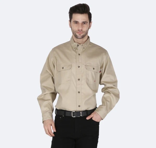 FORGE MEN'S FR SOLID BUTTON L/S SHIRT | FORGE FR MFRLB2PS-024, Color: KHAKI, Size: 3XL