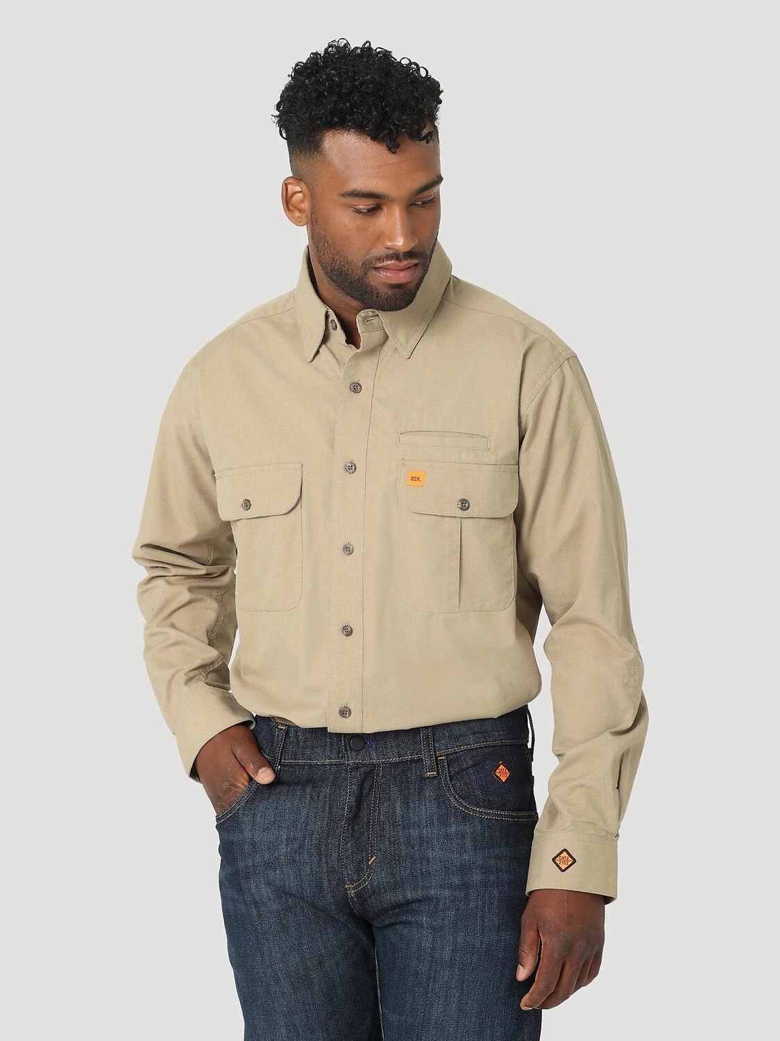 WRANGLER MEN'S FR 20X LONG SLEEVE VENTED WORK SHIRT | WRANGLER 2319239, Color: KHAKI, Size: 2XL-T