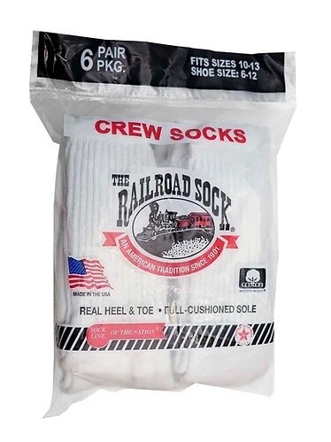 RAILROAD CREW SOCKS 6pk | THE RAILROAD SOCK 6070, Color: WHITE, Size: LARGE