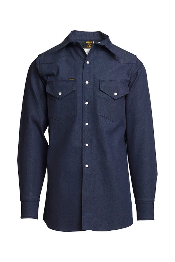 LAPCO 100% COTTON 10 OZ HEAVY-DUTY WELDING SHIRT DS, Color: DENIM, Size: 18 X 38