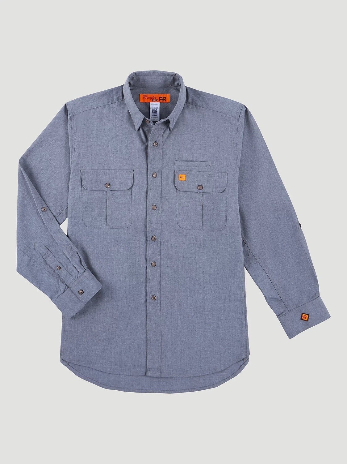 WRANGLER MEN'S LONG SLEEVE VENTED WORK SHIRT FR 20X | WRANGLER 2319265, Color: GREY, Size: 2XL-T