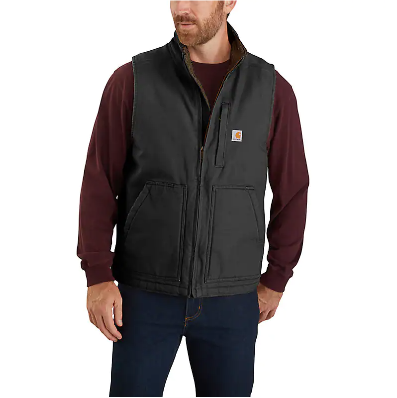 CARHARTT MEN'S LOOSE FIT WASHED DUCK SHERPA-LINED MOCK-NECK VEST-104277