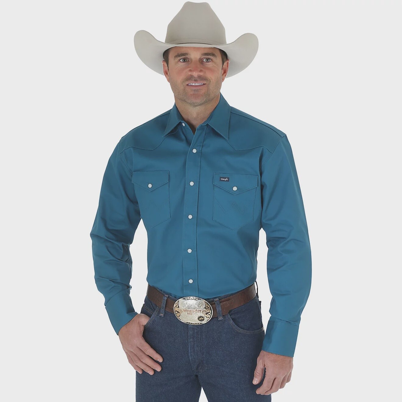 COWBOY CUT® FIRM FINISH LONG SLEEVE WESTERN SNAP SOLID WORK SHIRT IN DARK TEAL
