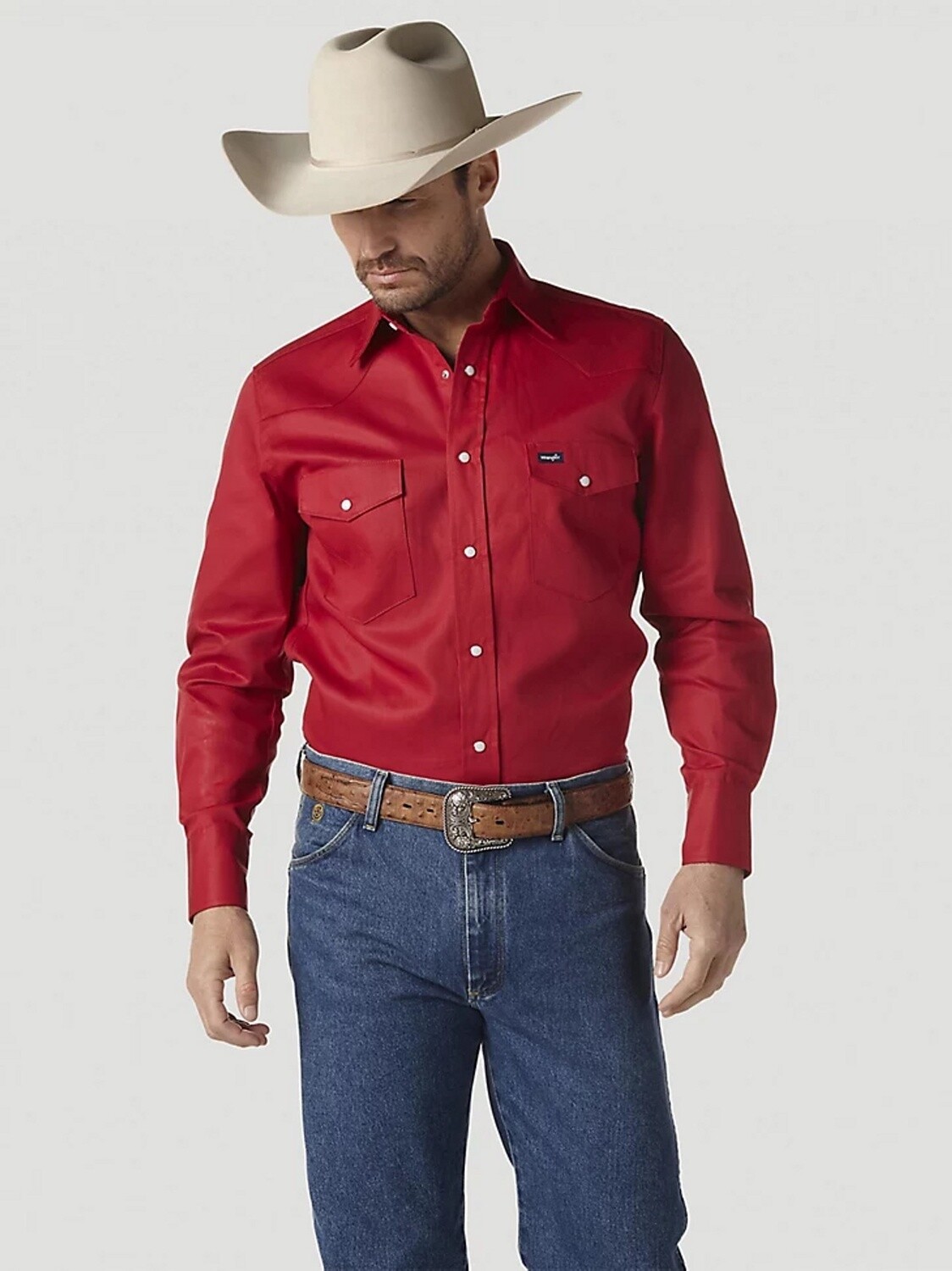 COWBOY CUT® FIRM FINISH L/S  WESTERN SNAP SOLID WORK SHIRT IN RED-MS70619