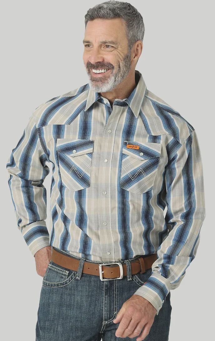 WRANGLER FR WESTERN SNAP SHIRT TAN/BLUE 112319160