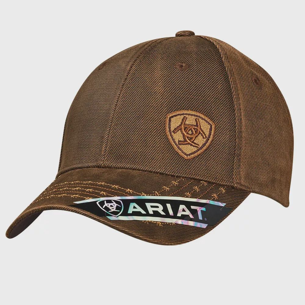 ARIAT MEN'S OFFSET BROWN OILSKIN SNAPBACK BALL CAP 1518002