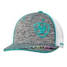 ARIAT YOUTH TURQUOISE/HEATHER OFFSET SHIELD LOGO BALL CAP-1517833